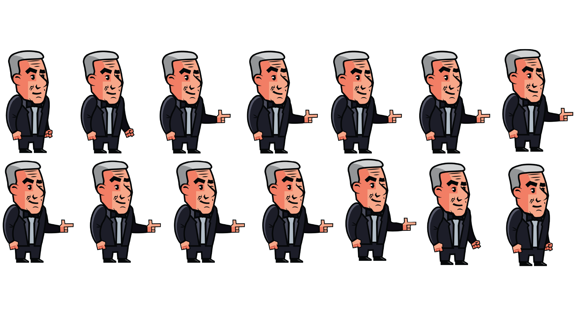 James Bond flirting by winking and pointing sprites displayed as frame by frame