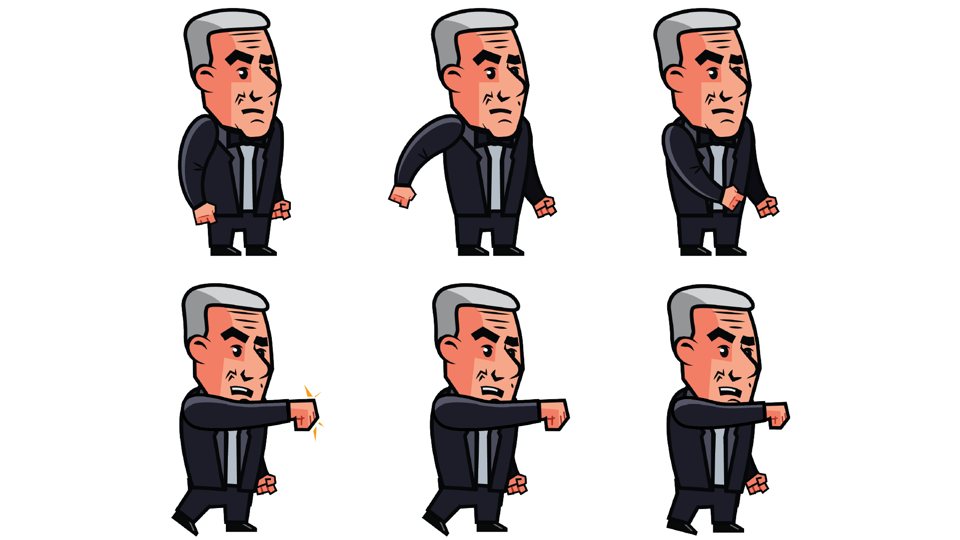 James Bond punching sprites displayed as frame by frame