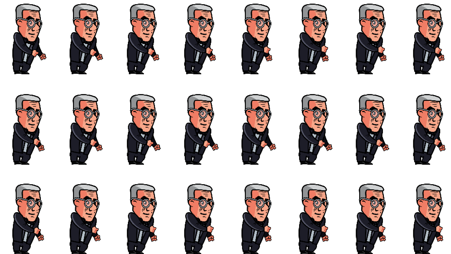 James Bond completing tasks sprites displayed as frame by frame