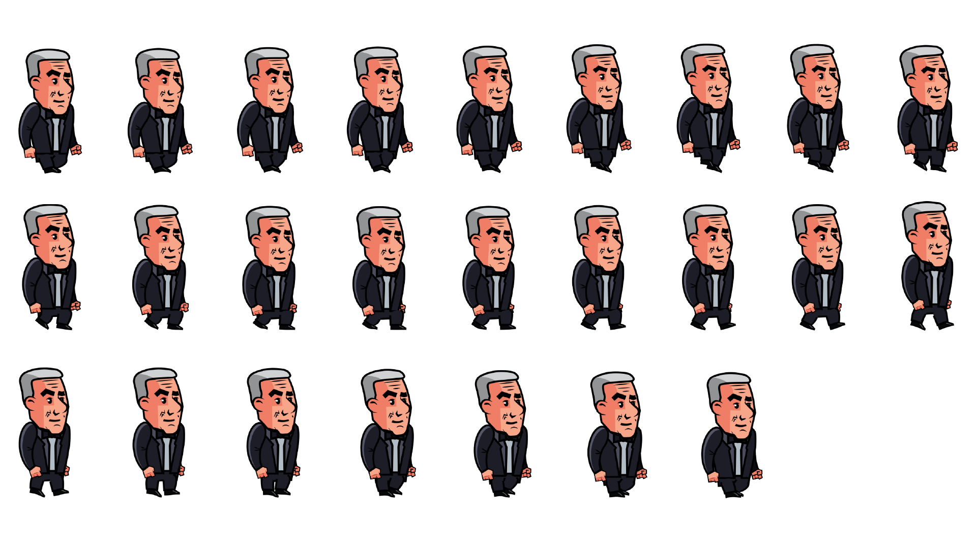 James Bond walking sprites displayed as frame by frame