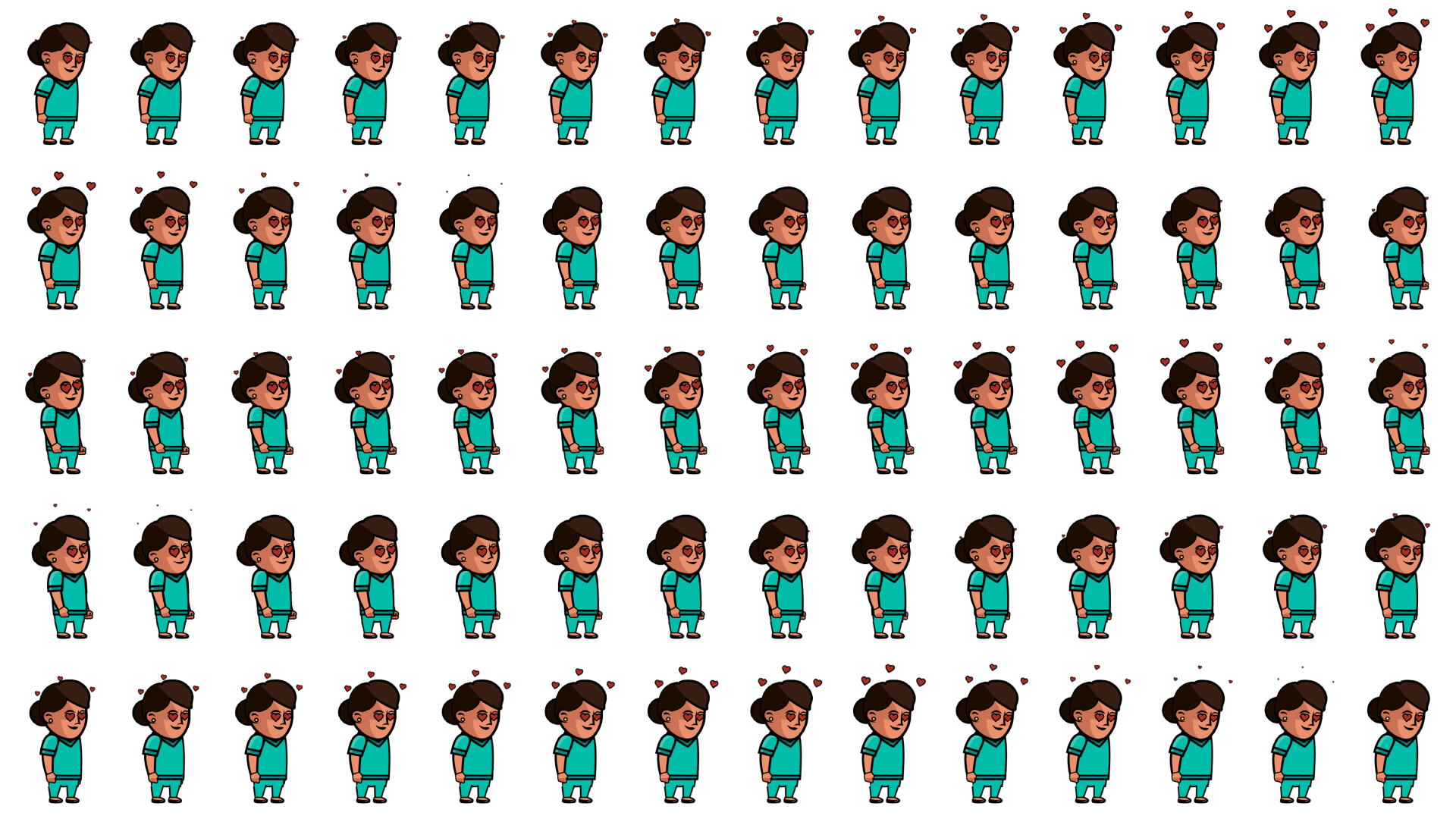 Female nurse swaying with hearts flying around her head sprites displayed as frame by frame