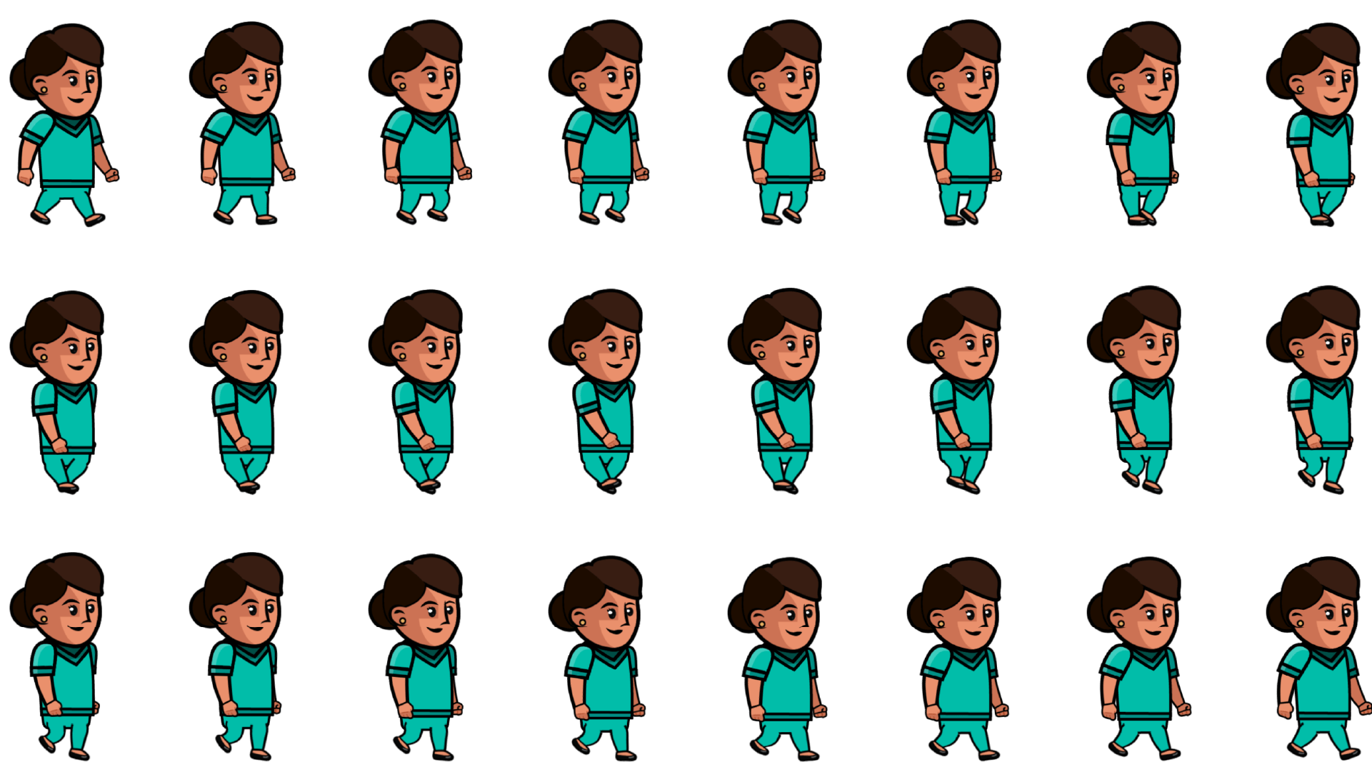 Female nurse walking sprites displayed as frame by frame